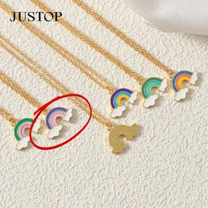 Women's Trendy 18K Gold Plated Necklace with Rainbow Pendant Colorful Charm Inlaid Little Rainbow Fashionable Temperament Gift