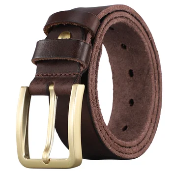 Factory Wholesale Men's 1.5" Width Casual Daily Waist Belt Classic Full Grain Leather Belt With Gold Pin Buckle