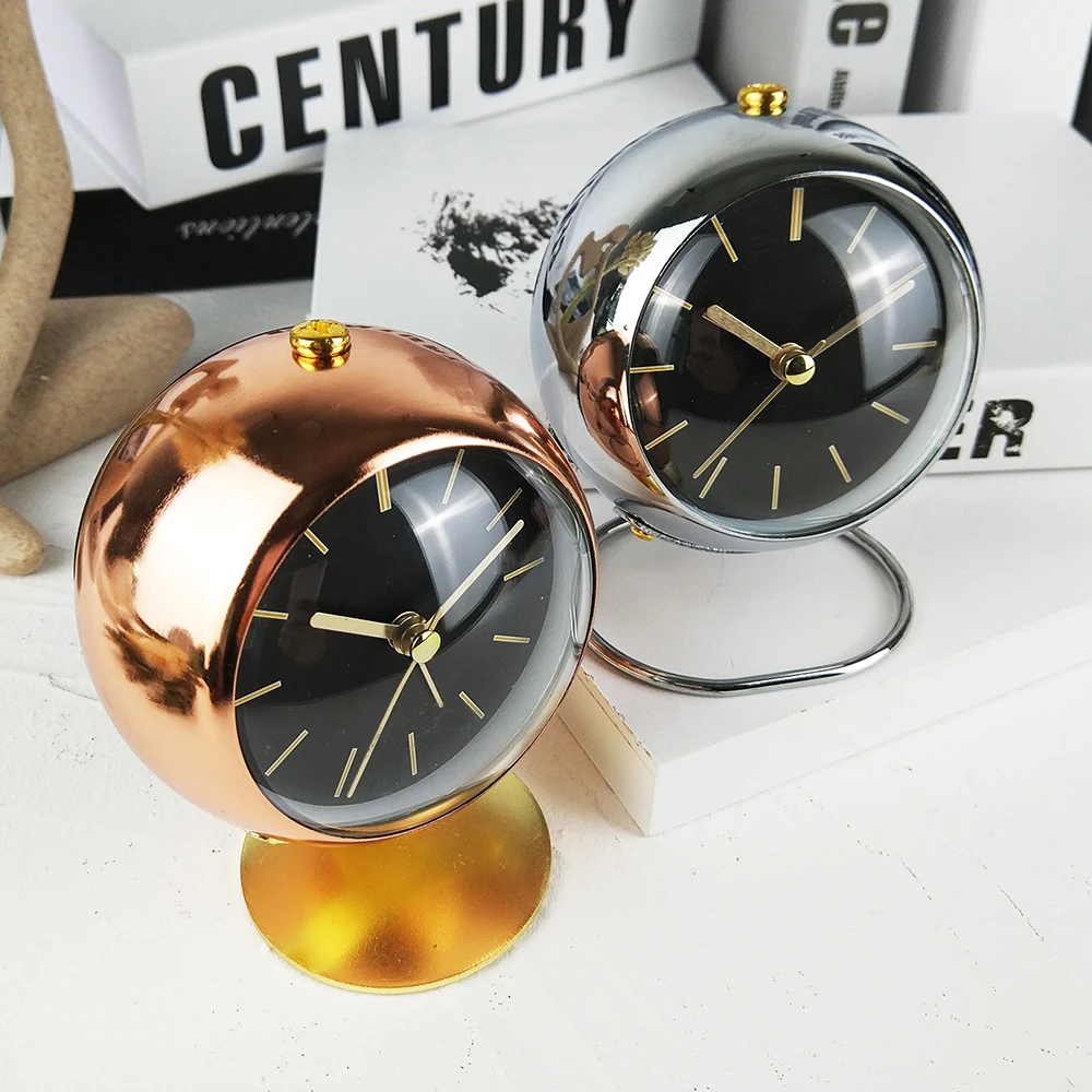 Small Stand Table Metal Alarm Clock Rose Gold High Quality Silent Quartz Desk Clock With Alarm