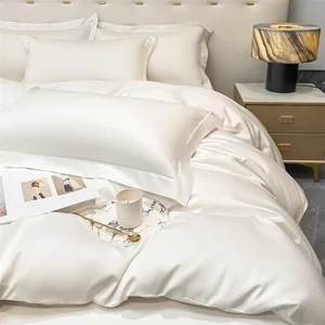 Eco Friendly 300TC Sateen Bedsheet Set 100% Organic Bamboo Fiber Duvet Cover Bed Sheet Set with Deep Pocket