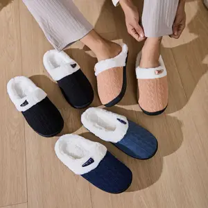 Fashion Women's Anti-Slippery Comfort Soft Warm Winter for Indoor Outdoor Fur Plush Slip-on Knitted Upper Home Slippers