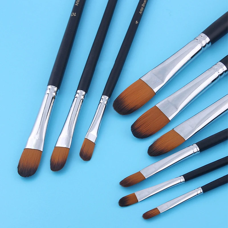 9 матовых длинных черных медных кистей, набор нейлоновых, шерстяных, акварельных, акриловых кистей для рисования, художественные принадлежности