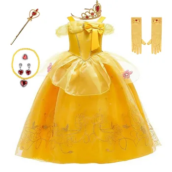 Kids Party Clothing Magic Stick Crown Children Costume 2022 Cosplay Belle Princess Dress Girls Dresses For Beauty and beast