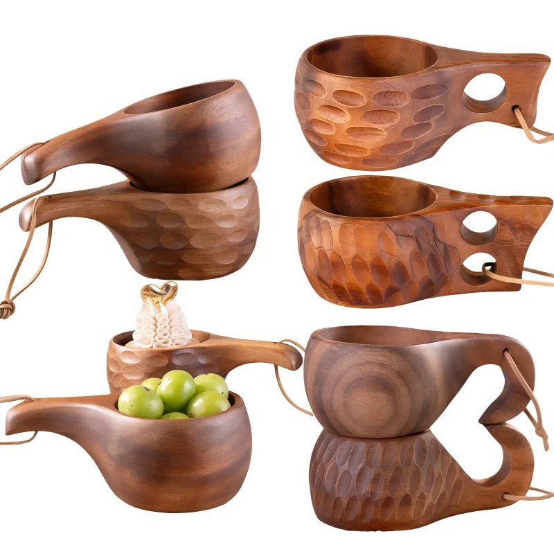 Custom Eco-Friendly Wooden Cup Craft Solid Acacia Wood Nordic Mug for Hotel/Tea House Reduce Single-Use Waste/Enhances Lifestyle