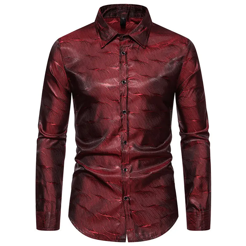 slim fit dress slacks DiBanGu Dress Shirt Champagne Floral Button Down Long Sleeve Mens Shirt Top, L / Orange