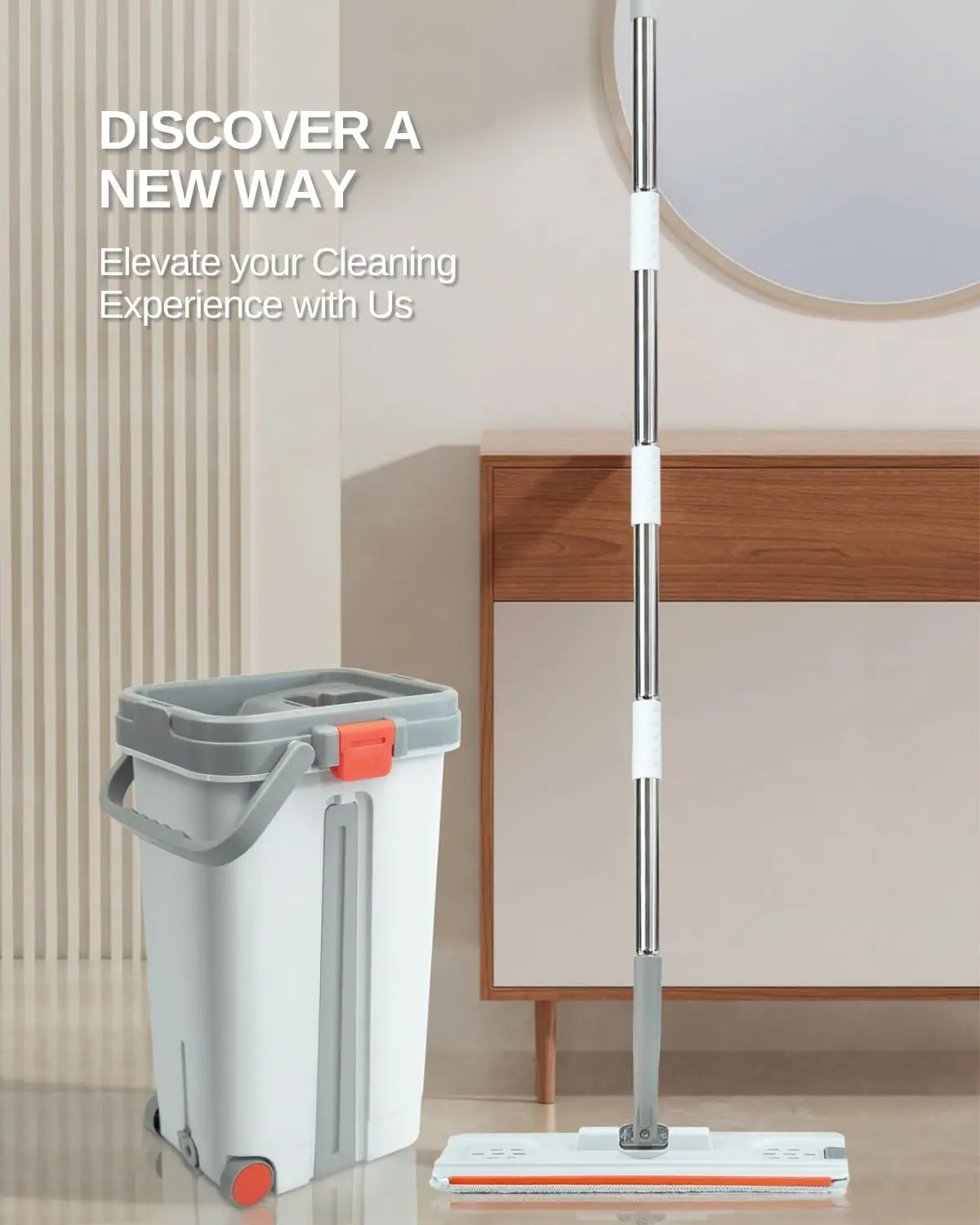 Smart Mops Bucket Set with Easy-to-Use Flat Handle Plastic with Nylon Wire Inside Cleaning Flat Head Easy-to-Squeeze Squeeze Mop