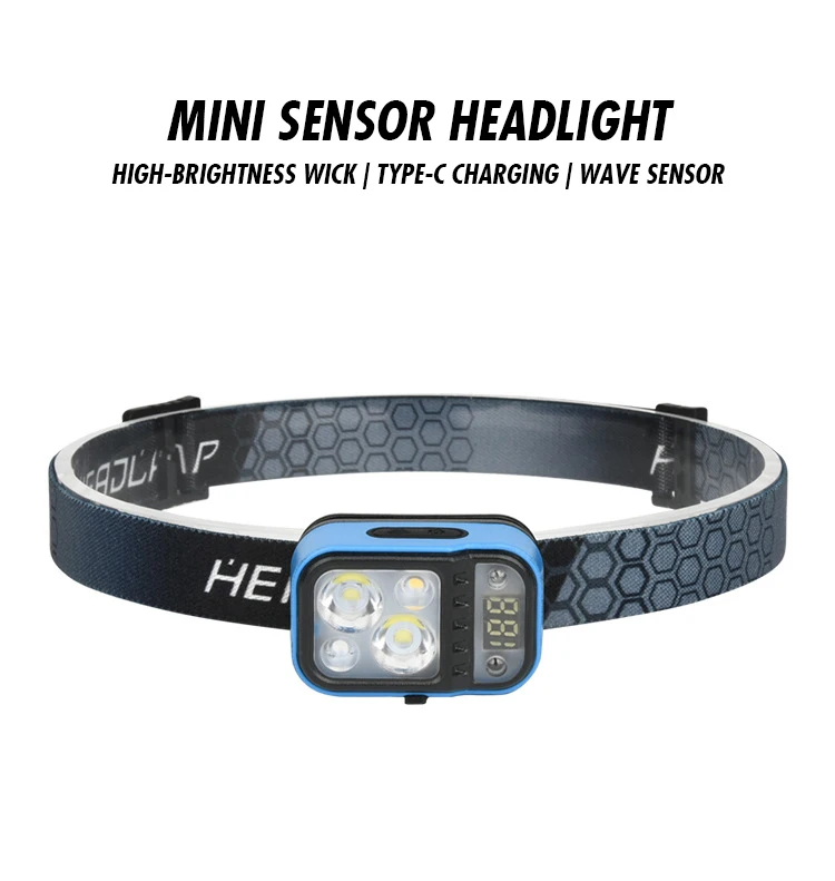 New Head Light Digital Power Display Mini Portable Induction Headlamp 45 Degree Rotate Led Headlamp Torch Rechargeable details