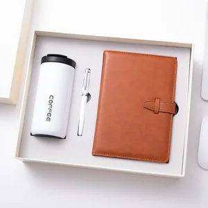 Wholesale Premium Business Gift Set Custom Logo A5 Notebook Water Bottle Stationery PU Leather Spiral Style PVC Free Color Match