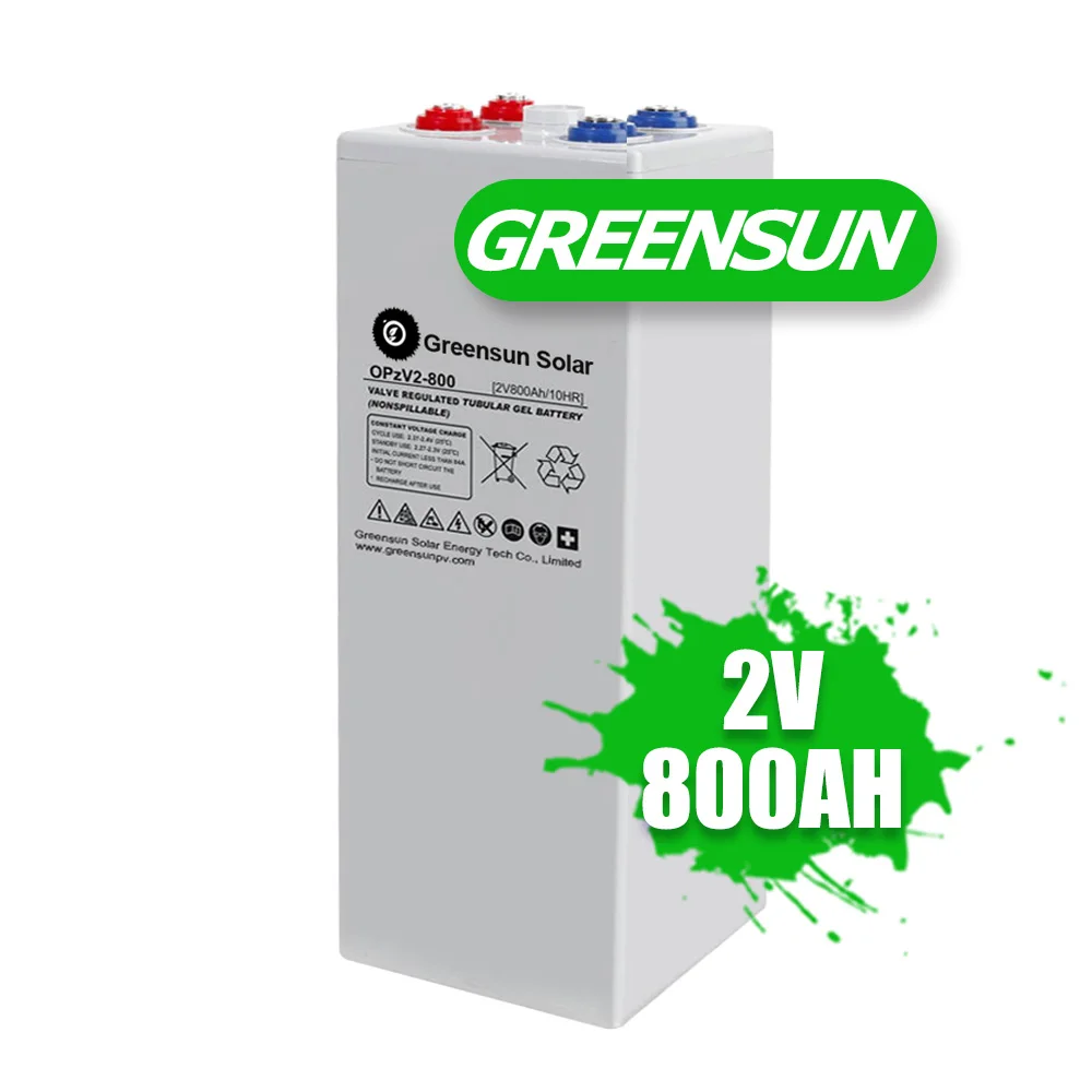 Greensun long cyle life 2v 800ah tubular gel battery 2 v bateria opzv