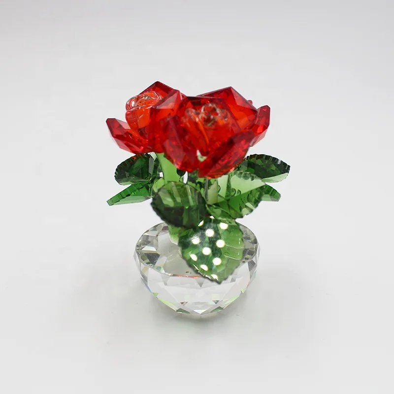 Оптовая продажа Лидер продаж кристаллическая фигурка розы K9 с вазой для украшения дома и