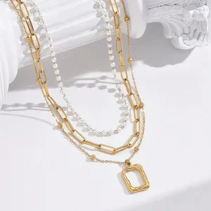 European American Fashion Stainless Steel Pearl Multi-layer Necklace Light Luxury Versatile Temperament Clavicle