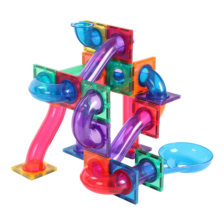 Custom BPA free magnetic building tiles toy DIY stem marble race run magnetic building blocks educational stem toys
