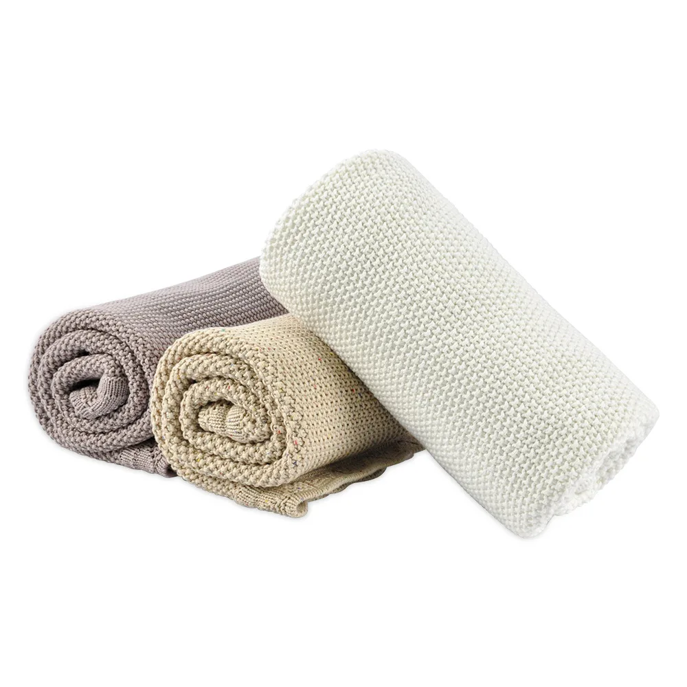 IVY Golden Supplier Baby Receiving Blanket Newborn Plain Knitted Baby Swaddle Cotton Cable Knit Baby Blanket