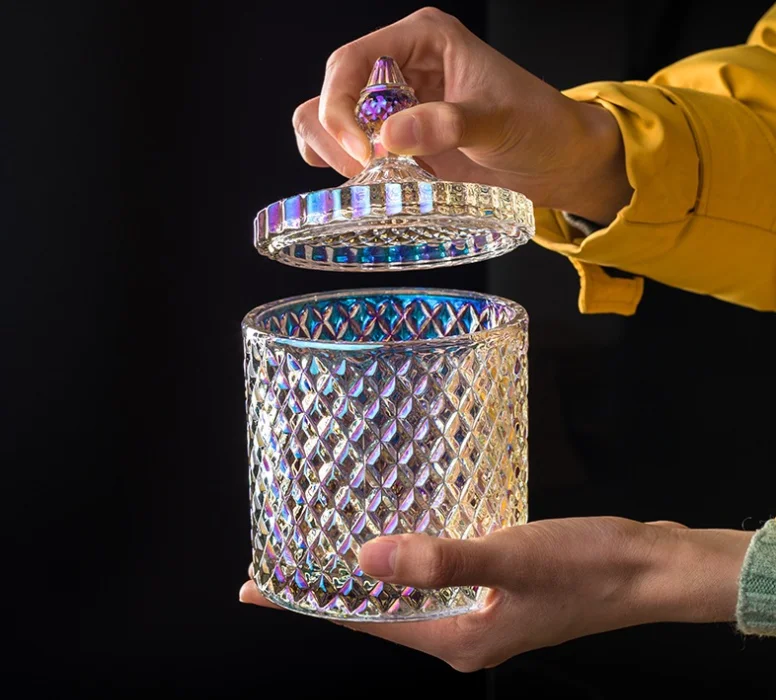 Luxury Custom Unique Iridescent Glass Tube Candle Vessel Vase Empty ...