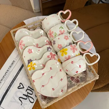 Hot Style Creative Cups Cute Breakfast Cup Hand-molded Irregular Heart-shaped Coffee Cups and Plates Afternoon Tea