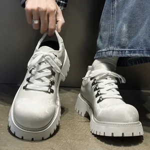 Derby Shoes Men's 2026 New British Style Casual Big Toe High-bottom Thick-soled Front Laces Rubber Outsole Work White-J