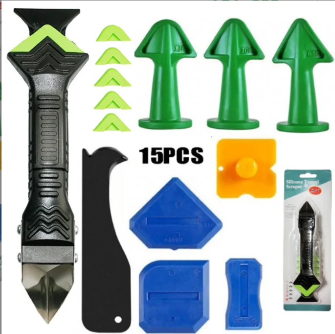4-Pack Reusable Plastic Caulking Scraper Nozzles & Spatula Set – 3 Sizes (6.5R, 10R, 13R) With Triangular Tip – Non-Stick Material For Sealing Tile, Brick, Glass, Sinks – Works With Most Caulk Guns