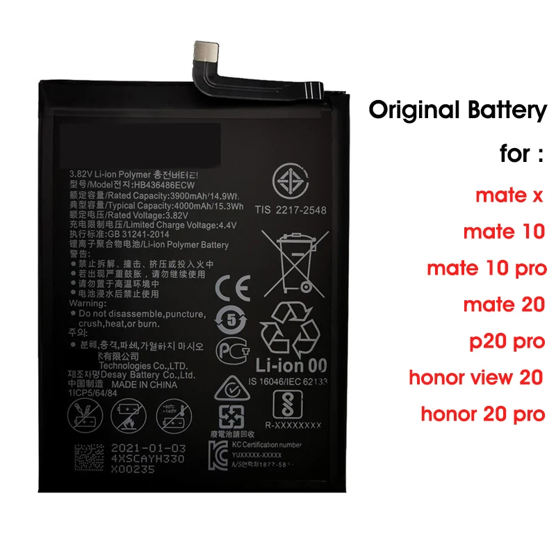 For Huawei Hb436486ecw Phone For Mate X 10 20 View 20 Pro Oem New - Buy Hb436486ecw,Mate 20 Battery,Honor Battery Product on Alibaba.com