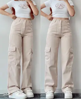 Women's Casual Cotton Sweat Jogger Trousers Wide Leg Hip Hop Style with Logo Decoration Plus Size Summer Cargo Pants for Men