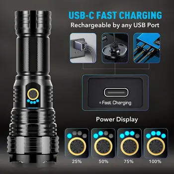 200000 Lumen Tactical Flashlight - Rechargeable & Waterproof