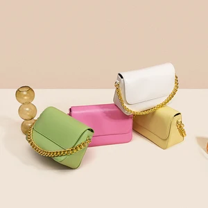 Soft Genuine Leather square Small Handbags for Women Simple Chain Cute Women Full Grain Leather Handbags