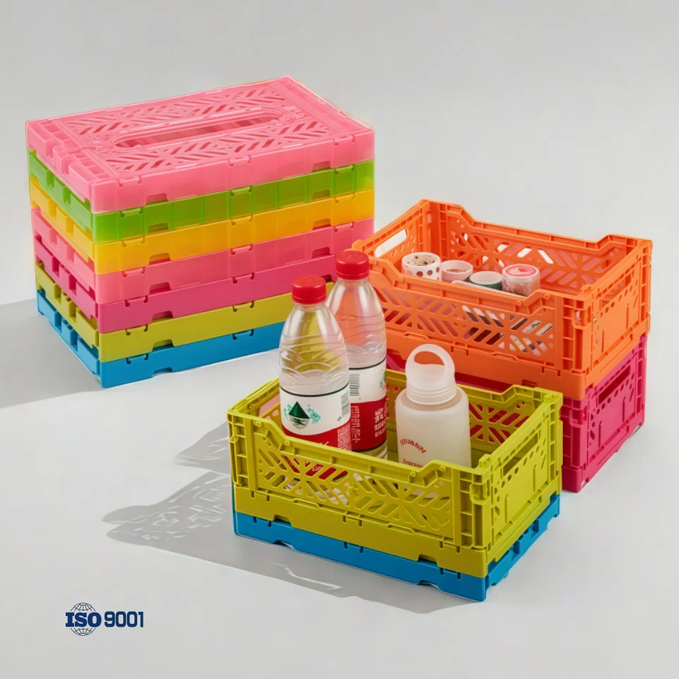 Custom Desktop Stackable Basket PP Plastic Crate Foldable Storage Bins for Home Office Toys Sundries Organization