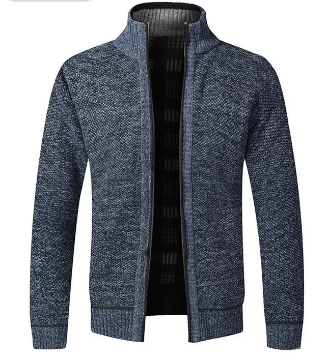 High Quality Custom Men's Winter Veet Thick Fleece Sweater Long Sleeve Stand-Up Zipper Cardigan Coat Jacket_voghion.com
