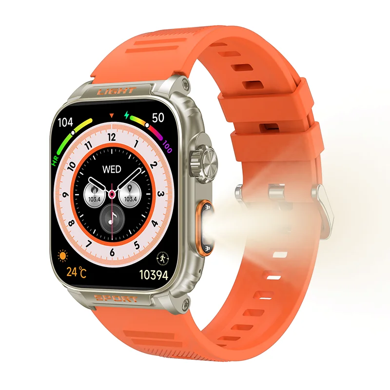 1.91 Inch Fashion Smart Watch Torch Android IOS 430mAh Battery Life Call Voice Assistant IP67 GP5 Square Screen for Silicone