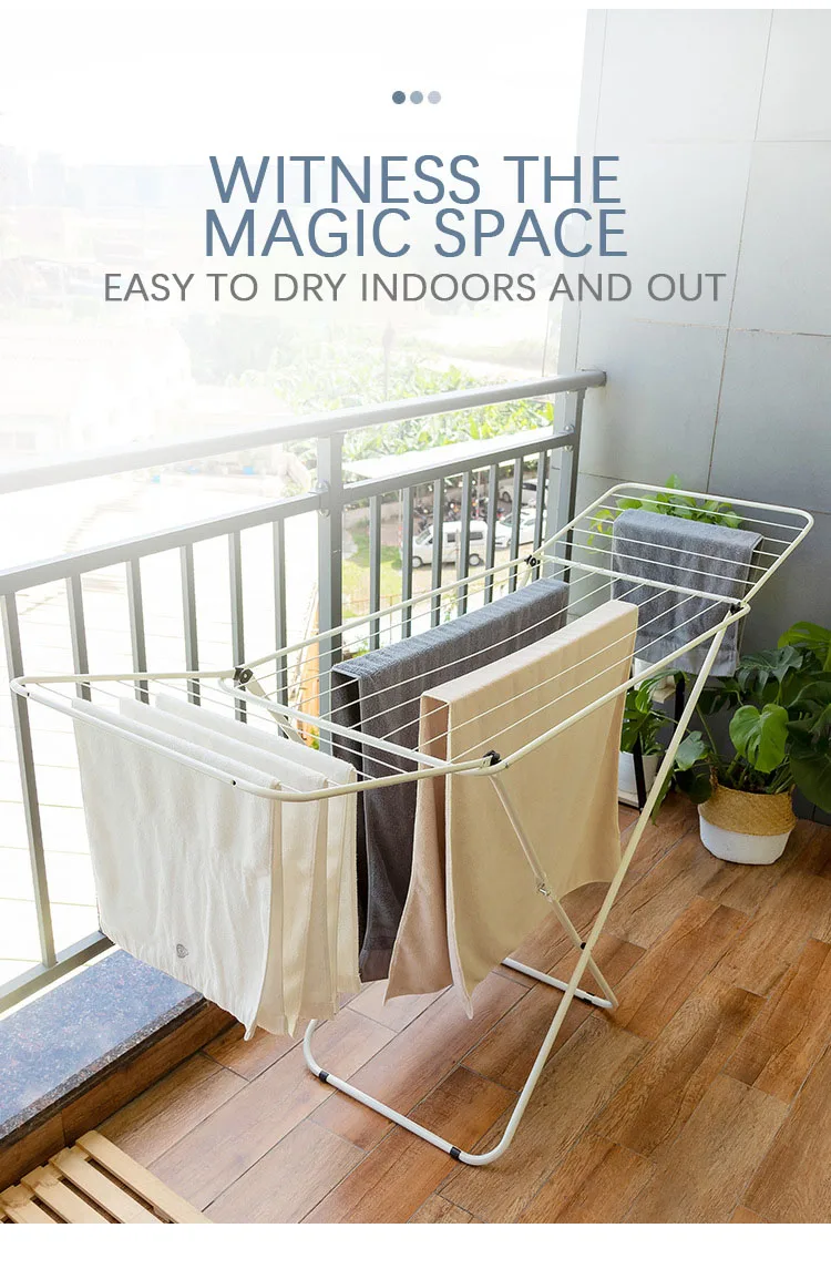 Factory Outlet Stainless Steel Foldable Clothes Drying Rack Standing Type Metal Hanger for Laundry Storage