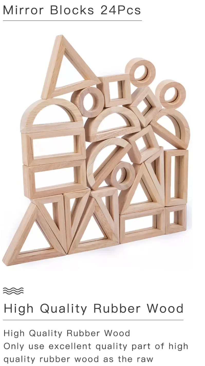 2022 Factory Wooden Mirror Blocks 24Pcs Building Block Sets for Kids ...