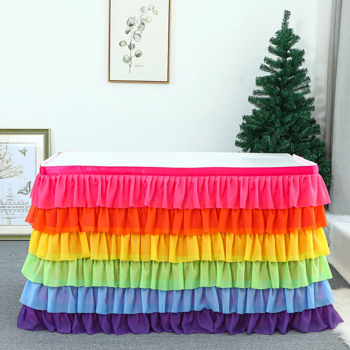 Rectangle T or Round Tutu Table Skirting for Party Wedding Birthday 6 Layer rainbow Ruffled Table Skirt