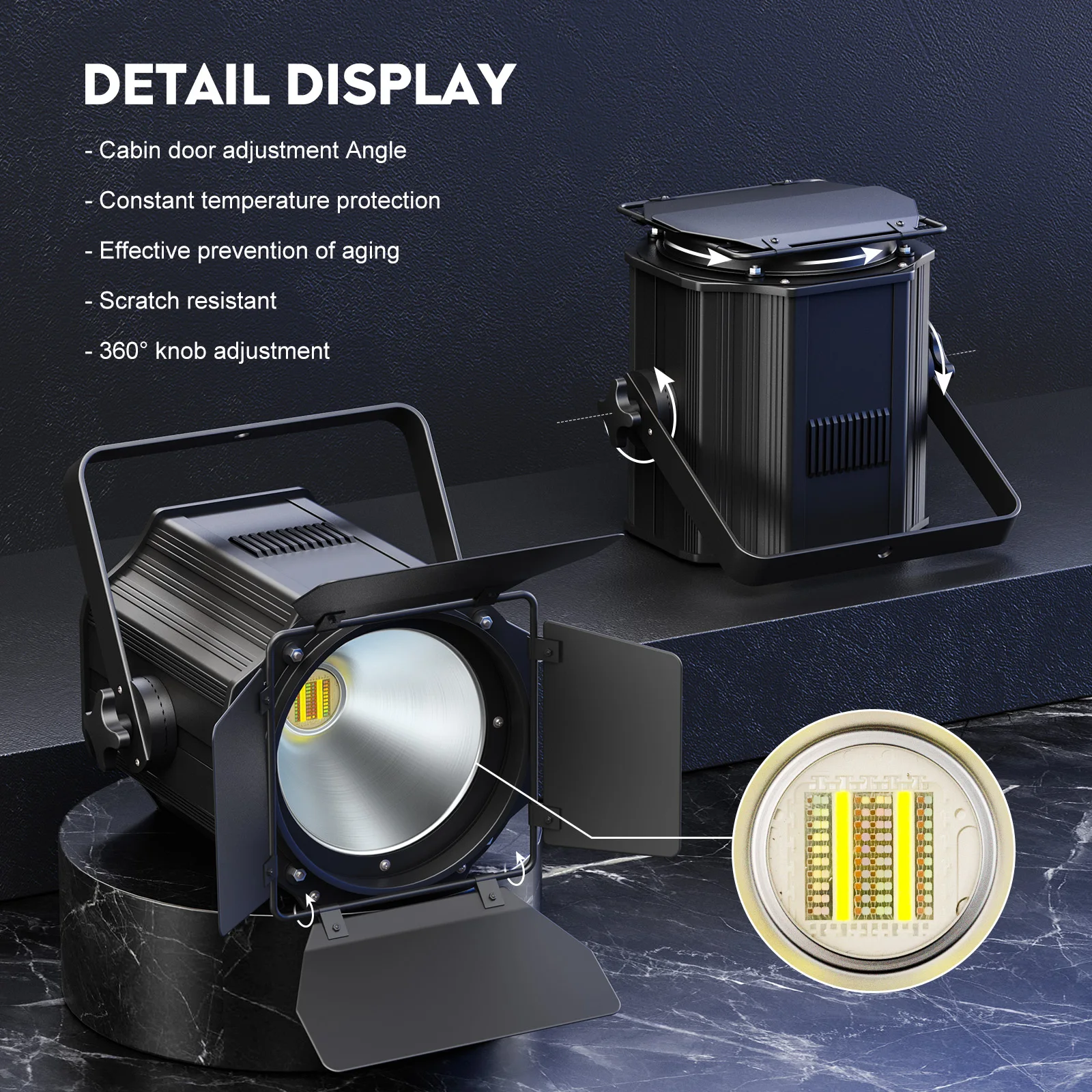 200W COB Linear Spotlights with Barn Doors RGBWA UV 6in1 COB Par Light for Stage Party,Concert Church Wedding Theater