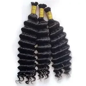 Deep Wave Echthaar Bulk Bündel Natürliches Schwarz Remy Haar Weberei_voghion.com