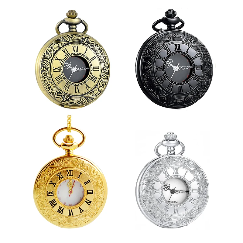 Antique Romanization Custom Made Black Color Quartz Movement Steampunk  Pocket Watch