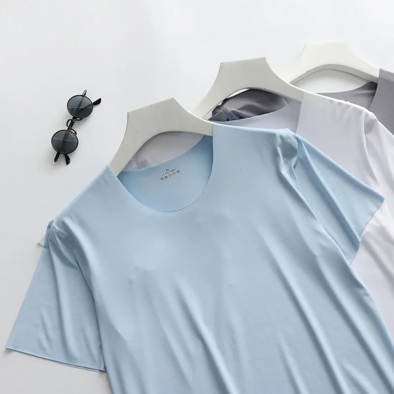 Summer Ice Silk Shirt Men's Thin Section Short-sleeved Non-ironing Loose  T-shirt Casual Middle-sleeve White Shirts Solid Color - AliExpress