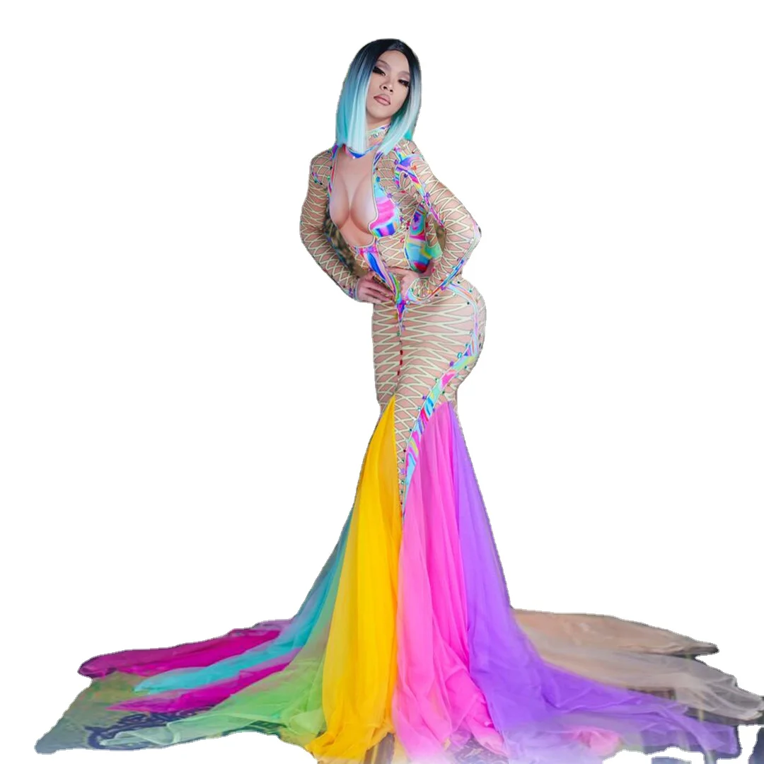 Designer Nude Print Colorful Mesh Party Mermaid Long Dress Ladies Stage  Costume Sexy Bodycon Evening Gown Prom Dresses Women - Buy Evening  Dresses,Stage Performance Costume,Mermaid Long Dres Product ...