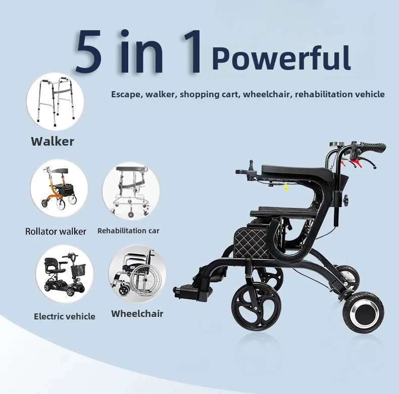 product 5 in 1 electric rollator walker wheelchair for elderly 120kg senior chair  mobility walker and shopping cart for adults-4