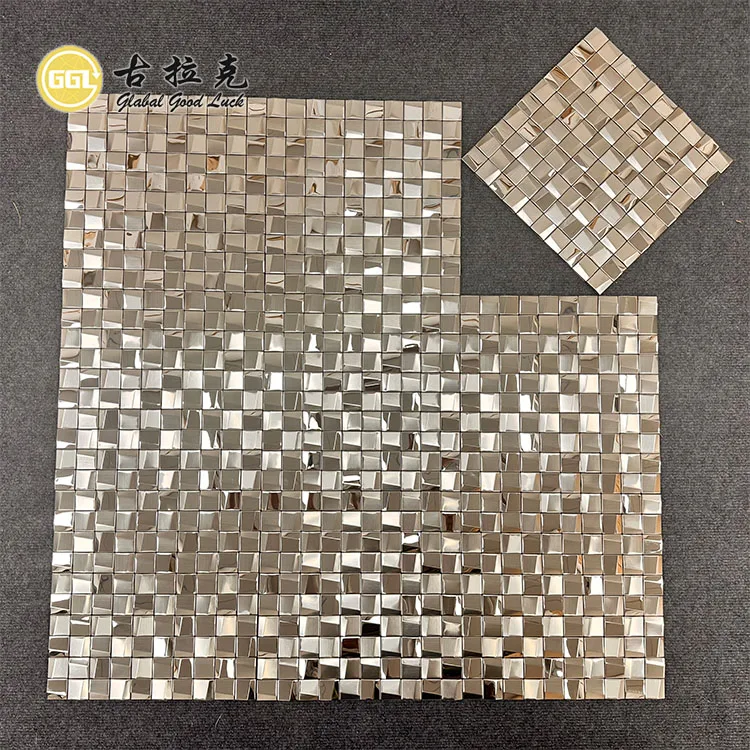 Sliver Metal Mosaic Tile 3D Stainless Steel Mosaic Backsplash Square Metal Mosaic Tile