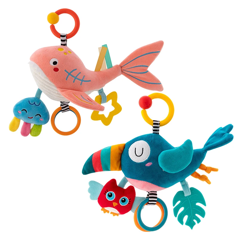 Plush Shark and Bird Pull String Music Voice Boxes Hanging for Baby Toy H073