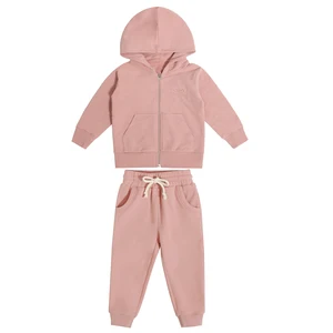 Custom Logo Toddler Baby Boy Zipper Design Tracksuit Sweatshirt Jogger Solid Color Kids Sweat Suit Sets