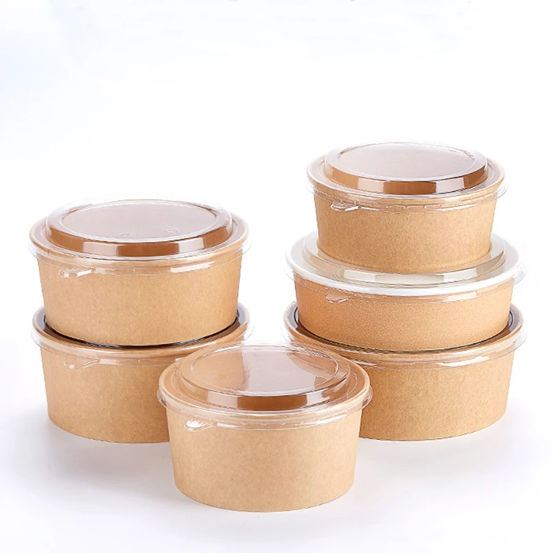 Factory Wholesale 500ml 750ml 1000ml 1100ml 1300ml Disposable Kraft Paper Round Bowl