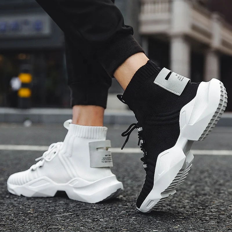 clock egg analogy OEM High top Knit custom shoes men casual white black fashion Sock sneakers  mens boots wholesale china- 制鞋在线leathershoetech.com