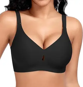High Quality Wholesale Wire-free Custom Full Cup Lady V Neck Support and Lift Push up Seamless Soft Sport Padded No Show Bra