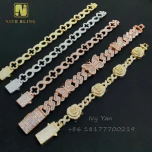 Fashion Hip Hop Jewelry Cuban Link Chain Rose Flower Butterfly Design Custom Made Iced Out 925 Silver VVS Moissanite Bracelet