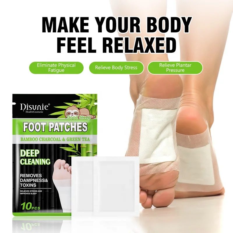 Disunie 10pcs Good Sleep Body Relax Deep Cleaning Foot Patch Herbal Health  Bamboo Charcoal Foot Detox Patches
