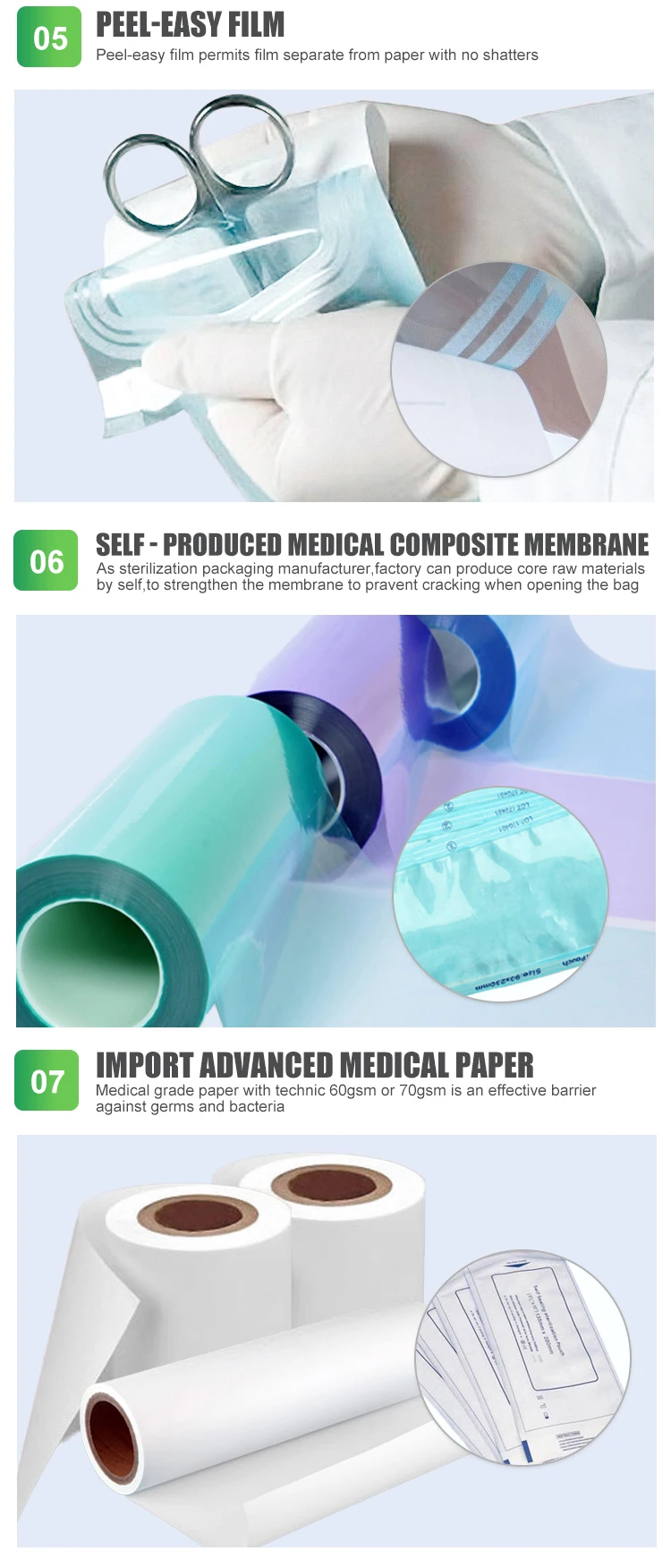 Autoclave Pouch Tubing Sterilization Pouches for Dentist Tools Dental Tattoo Nail Self Seal Sterilization Flat Reel