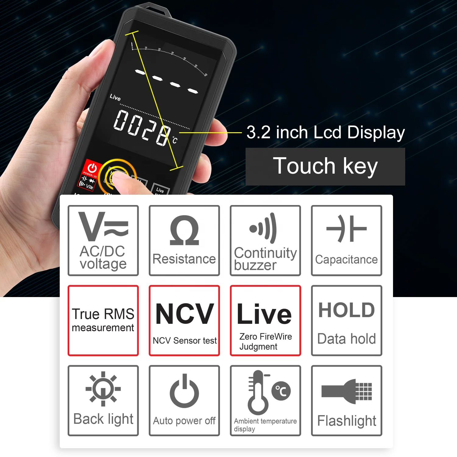 Цветной дисплей сенсорный экран мультиметр 6000 счетчик Профессиональный цифровой