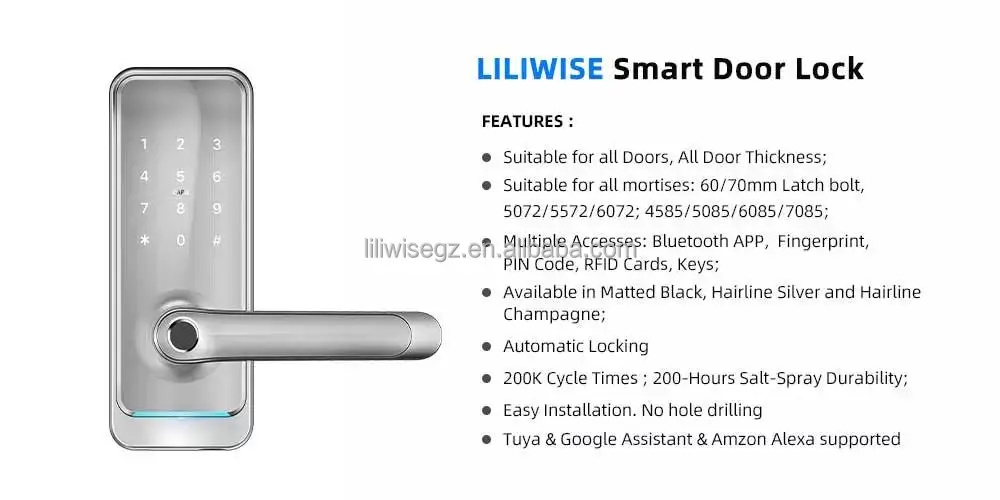 Smart Door Lock with Biometric Fingerprint 200 Capacity MF1 Card Support for 35-75mm Doors 1