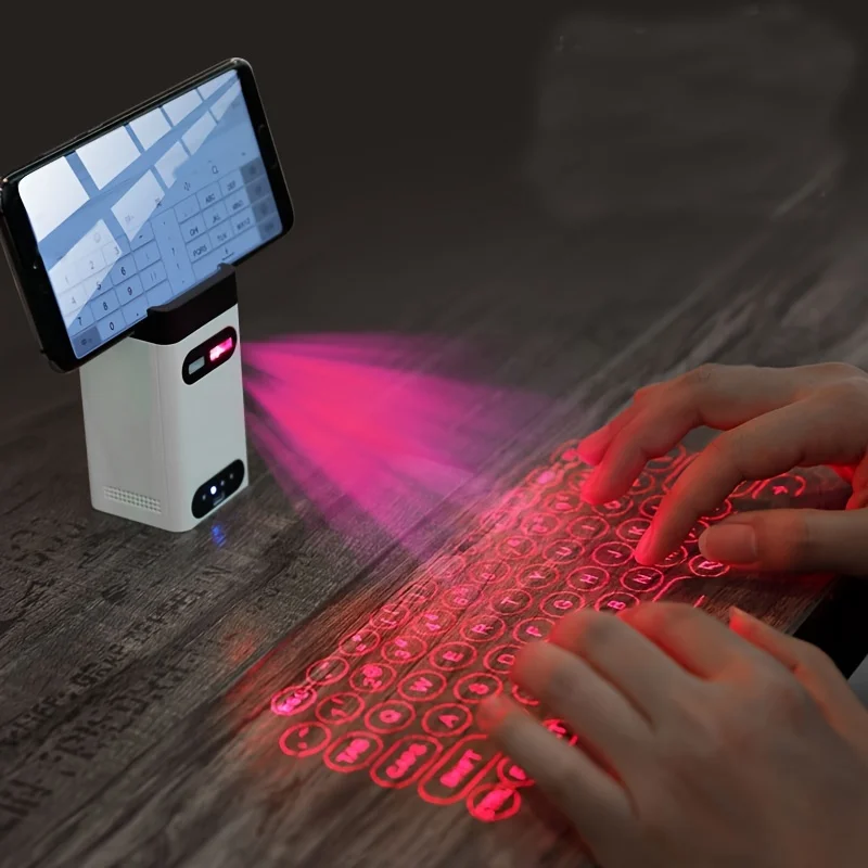 Magic BT Wireless Virtual Laser Projection Keyboard and Mouse IR Touch With Power Bank & Hidden Smart Phone Bracket Rechargeable