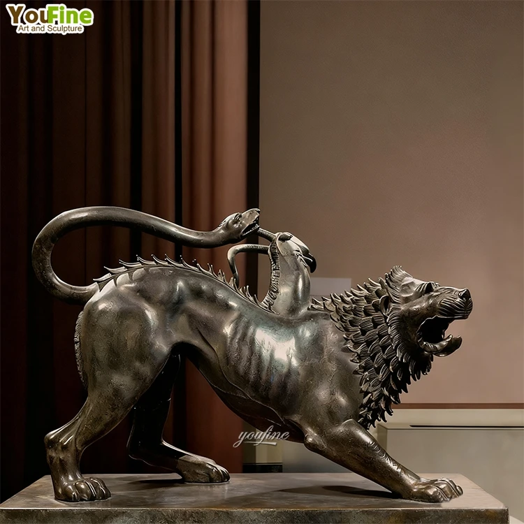 YOUFINE Garden Decor Classical Life Size Bronze Chimera of Arezzo Sculpture Etruscan Chimera Statue